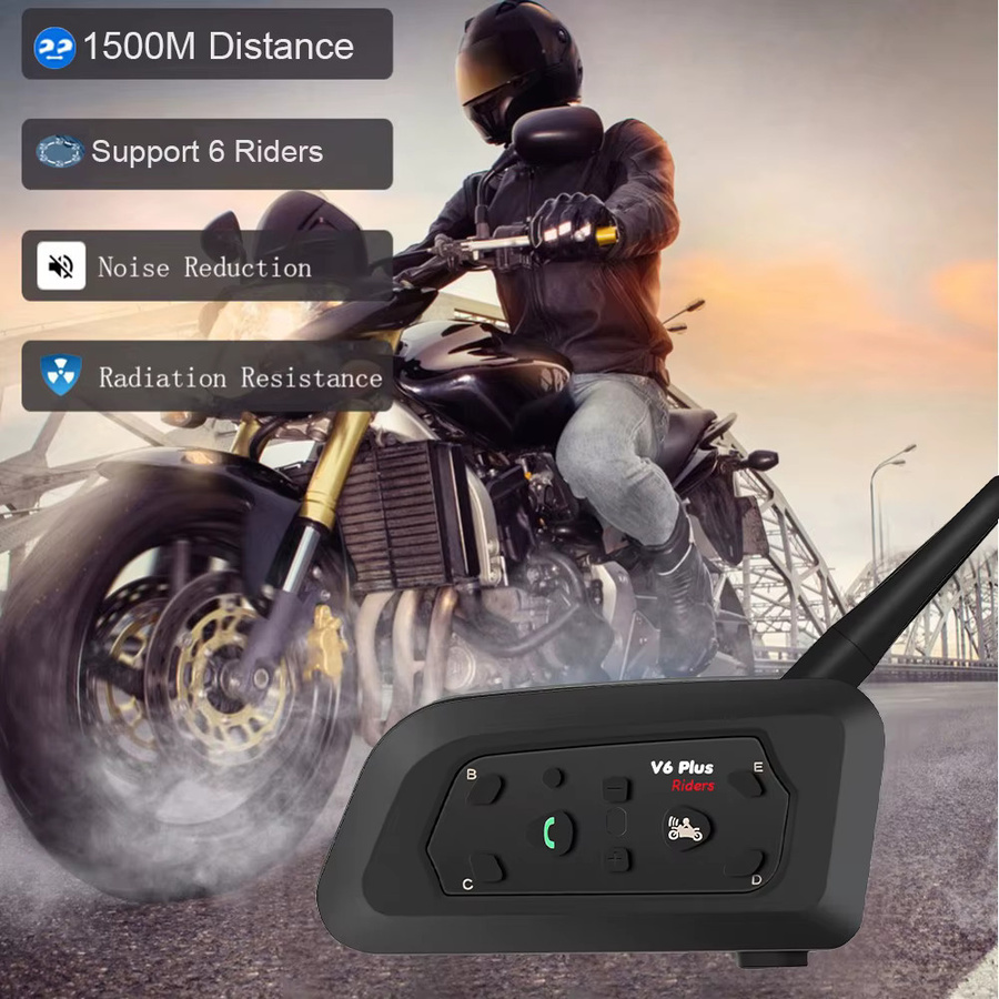 kebidumei V6 PLUS Motorradhelm-Gegensprechanlage Bluetooth-Headset in Schwarz mit 1500 m Reichweite für 6 Fahrer, Vollduplex-Kommunikator und wasserdichter Musik-Player - Bild 2