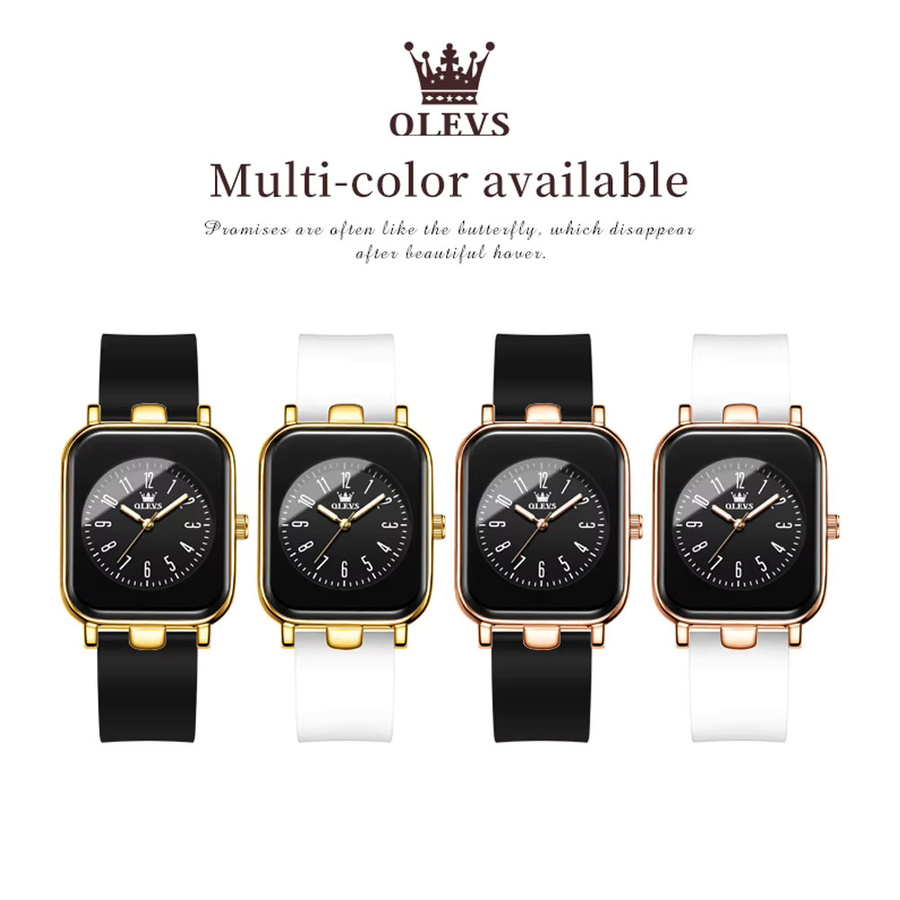OLEVS Armbanduhr, Quarz, Silikonarmband, eckig, Roségold, Damen - Bild 6
