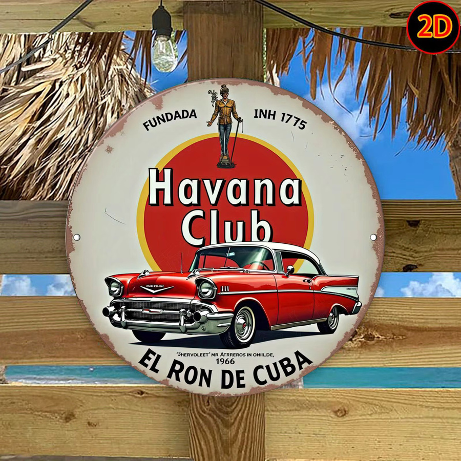 Potdemiel Havana Club Cuban Rum Metall-Wandkunstschild, rundes Vintage-Aluminium-Dekor in Rot und Gelb, Durchmesser: 20 cm - Bild 4