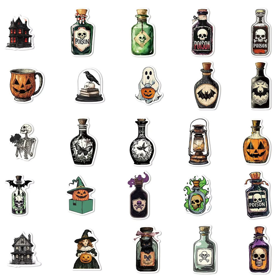 Charile Halloween Zaubertrank Flasche Aufkleber, 10/30/50 stücke, Horror Gothic Schädel Cartoon Aufkleber - Bild 3