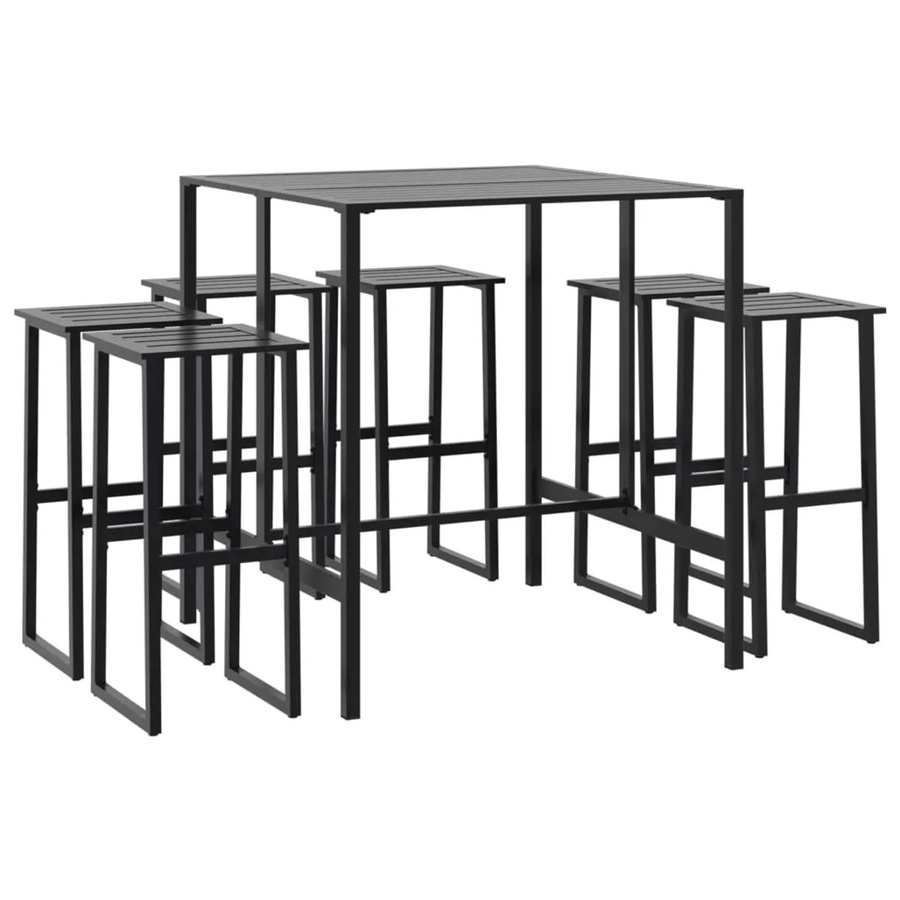 vidaXL 7-teiliges Gartenbar-Set aus pulverbeschichtetem Stahl in Schwarz - Bild 2