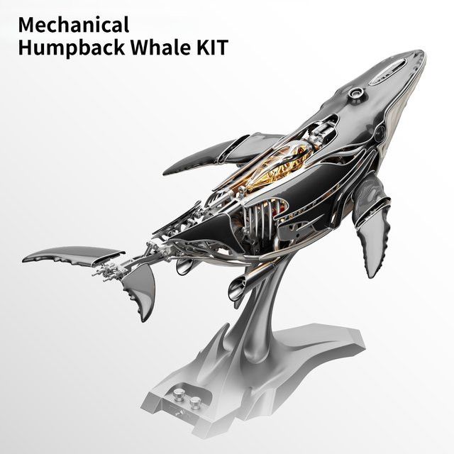 Goni Mechanischer Wal-Montagesatz aus Metall in Grau mit bionischem Lichteffekt als bewegliches Desktop-Ornament - Bild 1