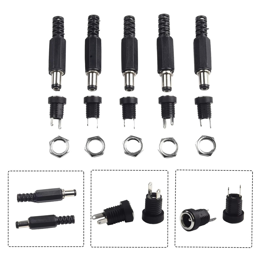 5 Paar DC 12V Hohlstecker Set mit männlichen und weiblichen Buchsen zur Panelmontage, Farbe: Schwarz - Bild 3
