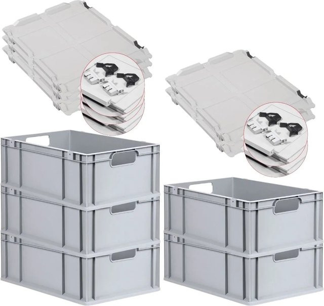 PROREGAL Spar Set 5x Eurobox Nextgen Economy mit Scharnierdeckel und schwarzen Schiebeschnappverschlüssen, Grau, H x B x T: 22 x 40 x 60 cm - Bild 1