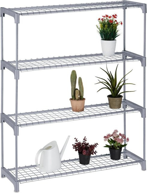 Relaxdays Blumenregal aus Stahl in Grau mit 4 Ebenen und Stecksystem, H: 106 cm, B: 91 cm, T: 28 cm - Bild 1