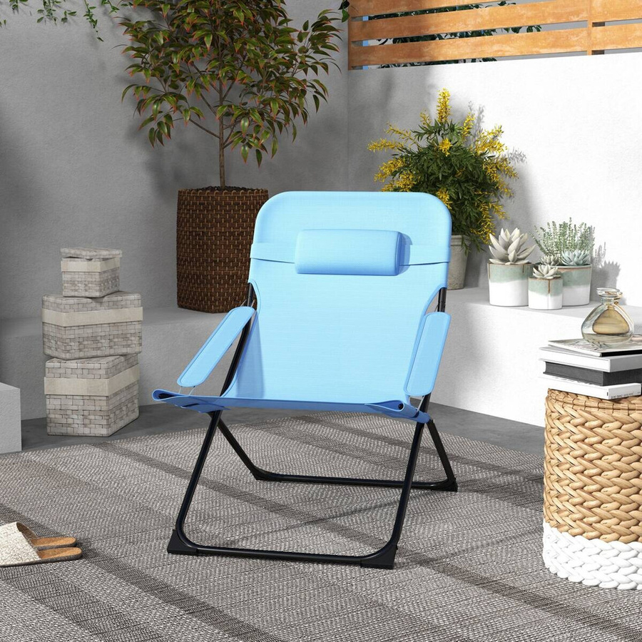 Outsunny Klappstuhl Blau mit Armlehnen aus Textilene und pulverbeschichtetem Stahl B/H/T: 91 x 96 x 69 cm - Bild 3