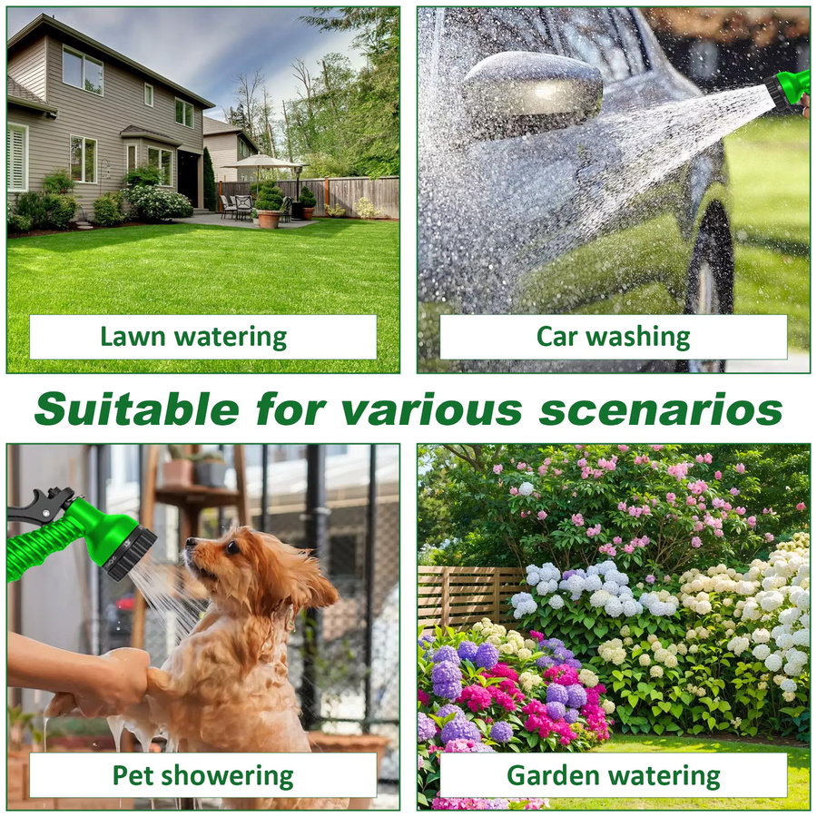 Auslaufsicherer, erweiterbarer Gartenschlauch in Grün mit 15,24 m Länge und Sprühpistole mit 6 einstellbaren Sprüheinstellungen für die Rasenpflege im Freien - Bild 7