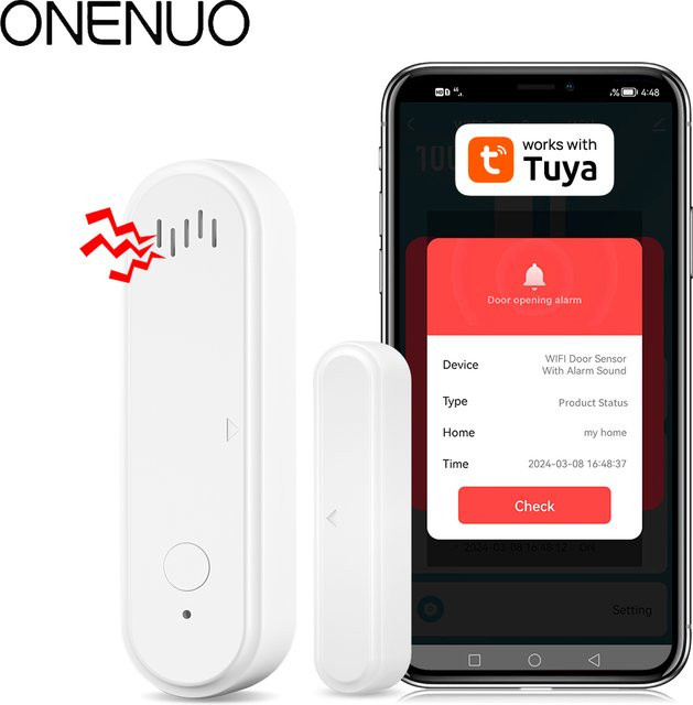 Tuya WiFi Tür und Fenster Sensor in Weiß mit 80dB Alarm und App-Steuerung für deine Home Security - Bild 1
