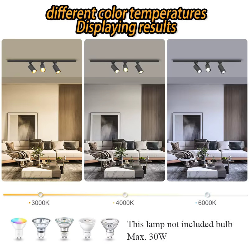 LANGYUE LED Schienenbeleuchtungs-Set GU10 in Schwarz, dimmbar, 110V Schienensystem für Akzentbeleuchtung in der Küche - Bild 4
