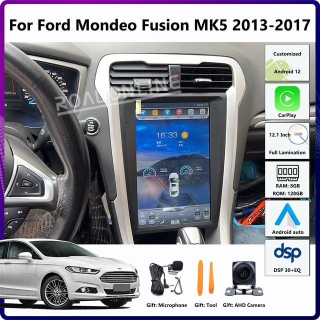 Roadonline Multimedia-Player im Tesla-Stil für Ford Mondeo Fusion MK5 2013-2017 mit 12,1 Zoll Android 14, GPS, Stereo-Empfänger, Radio und CarPlay - Bild 1