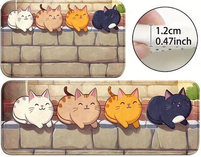 VIKAMA Teppich mit Cartoon-Katzen Motiv in Multicolour für Wohnzimmer, Küche oder Eingangsbereich - Bild 1