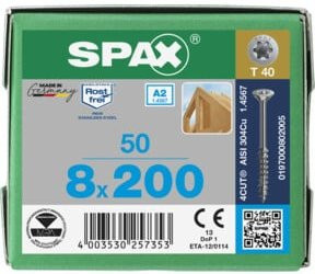Spax Holzschraube T-Star plus Edelstahl A2 in Silber, Durchmesser: 8 mm, Länge: 200 mm, 50 Stück - Bild 2