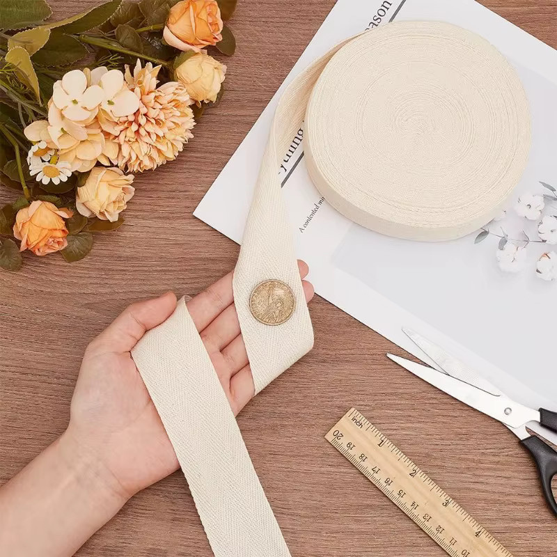 Baumwolle Fischgrätenmuster Twill Tape Band in Beige, Breite: 3,175 cm - Bild 2