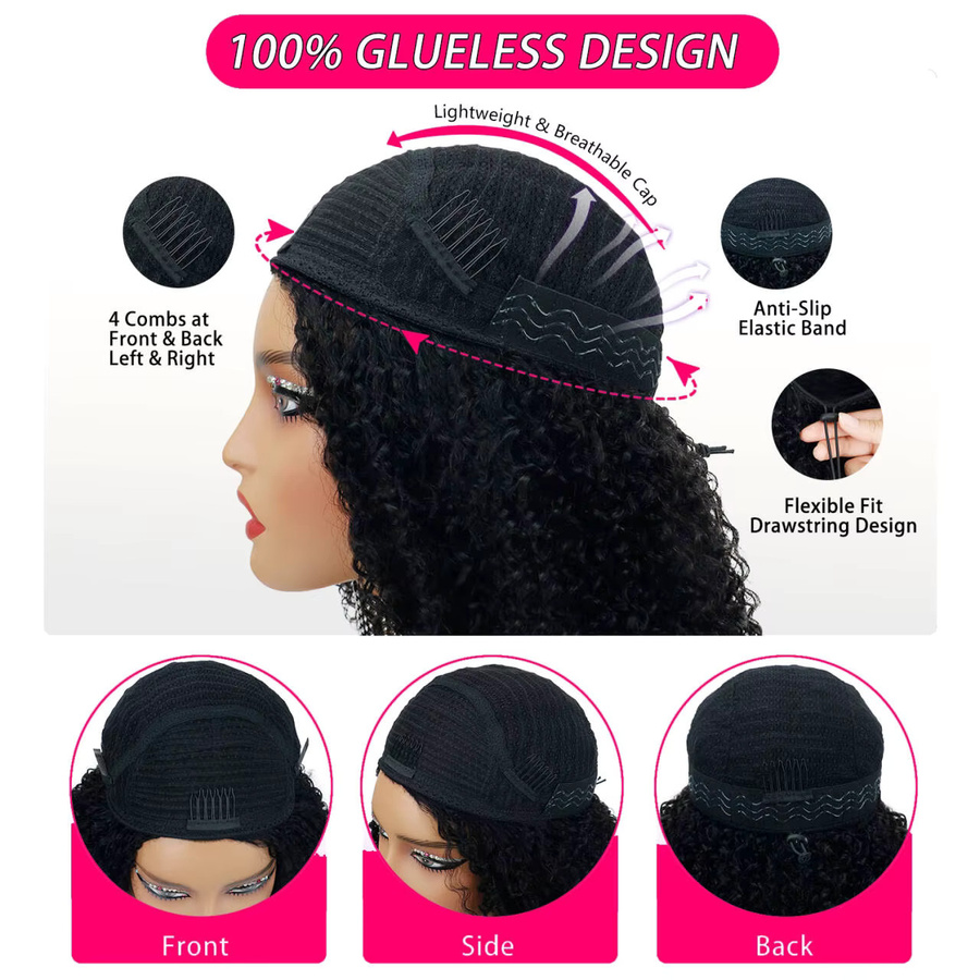 eddfine Halbperücke aus Echthaar, Kinky Curly, Unisex - Bild 6