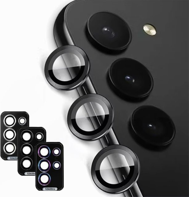 Kameraobjektivschutz aus gehärtetem Glas mit Metallring für Samsung Galaxy S24 Ultra, S24+, S23 Plus und S23 FE in Schwarz und Lila - Bild 1