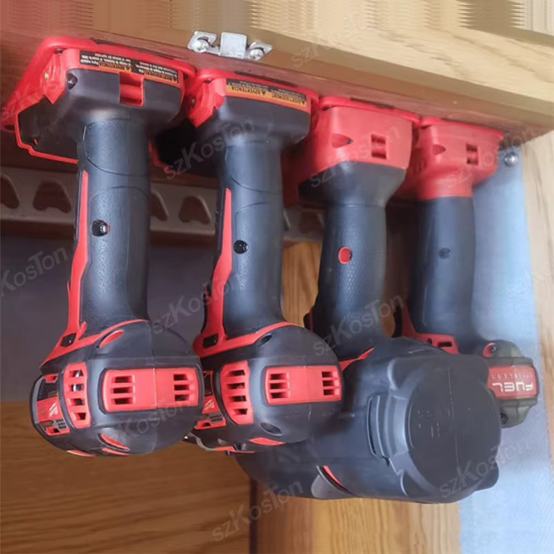 Wandhalterung für DeWalt 14,4 V/18 V/20 V und Milwaukee 18 V Akku-Batteriehalterung in Rot - Bild 4
