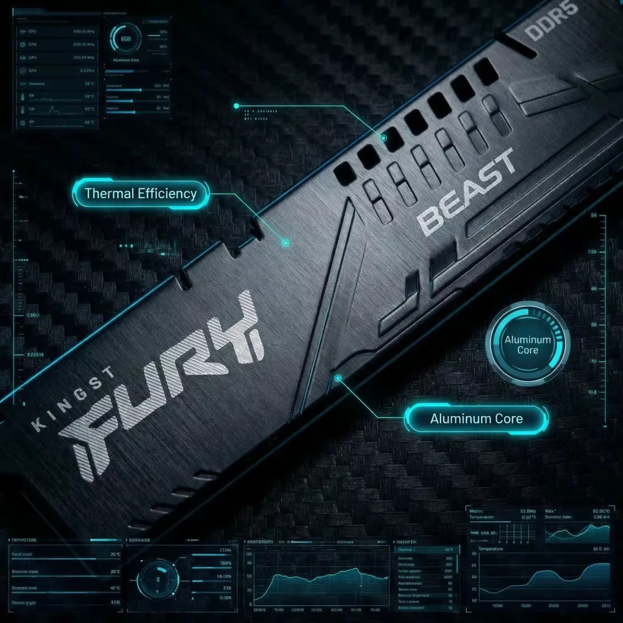TISHRIC DDR5 RAM-Speicher-Kühlkörper aus Aluminiumlegierung für Desktop-Computer mit Wärmeleitpad und Kühlweste in Schwarz - Bild 2