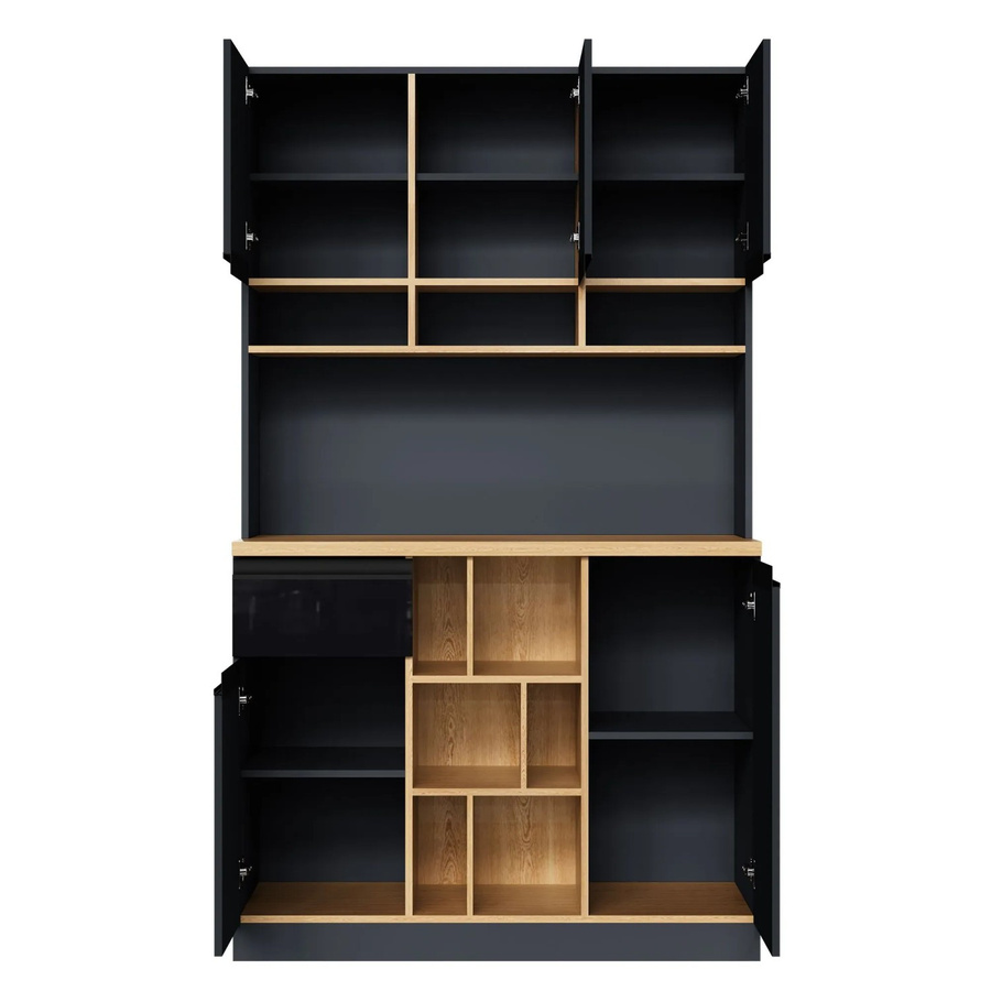 okwish Küchenschrank in Schwarz mit Hochglanztüren und Metallgriffen, B/T/H: 105 x 45 x 185 cm - Bild 2