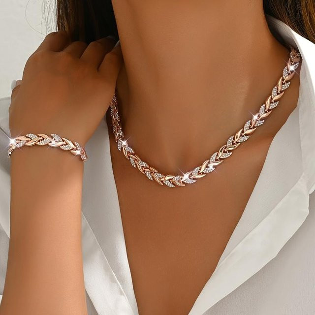 Spriboom Armband Halskette Set, Rose Gold, Strass, Damen - Bild 1