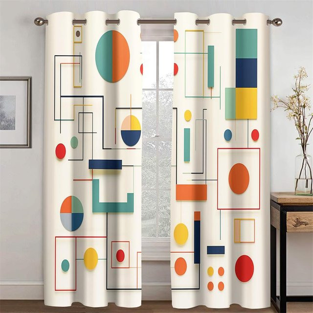 Modernes Vorhang-Set mit geometrischem Farblinienmuster, 2 Paneele aus Polyester, halbtransparent, Mehrfarbig, B: 70 cm, H: 245 cm - Bild 1