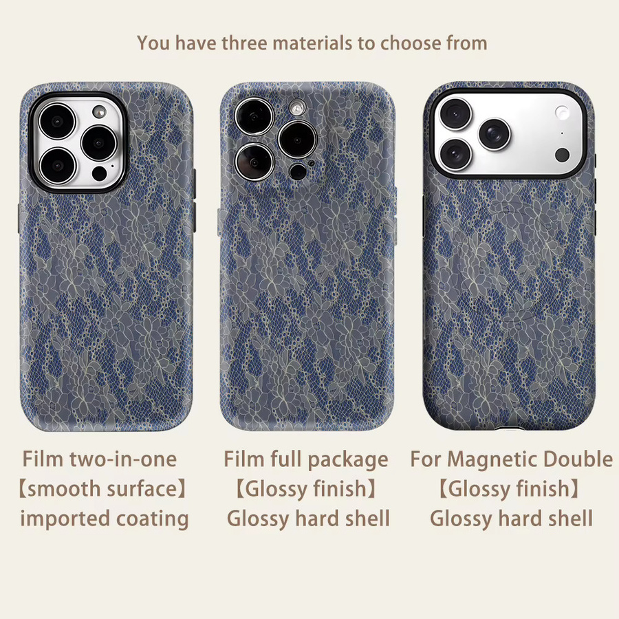 Potdemiel Magnetische Handyhülle mit blauer Spitzentextur für iPhone 17 16 15 14 Pro Max Plus, robuste Doppelschicht-Schutzhülle - Bild 2