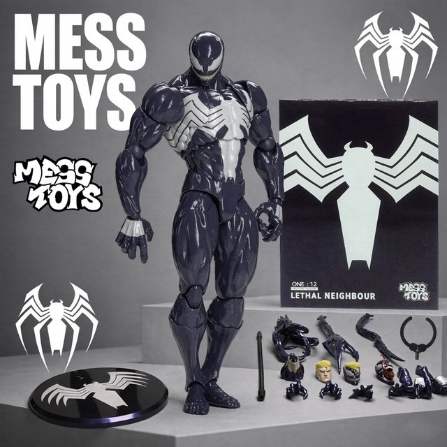 Mess Toys Venom Lethal Neighbor Spider-Man Symbiotischer Schwarzer Anzug, Actionfigur, ab 18 Jahren - Bild 1