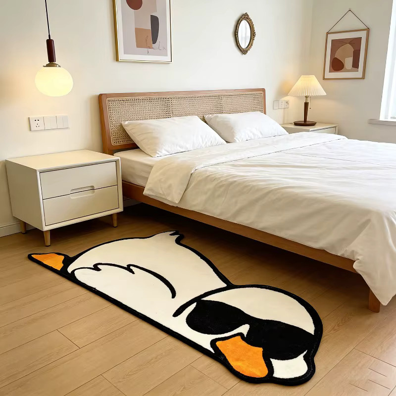 VIKAMA Teppich mit gelbem Enten-Print und Sonnenbrillen-Motiv in Gelb und Weiß für Schlafzimmer und Kinderzimmer - Bild 4