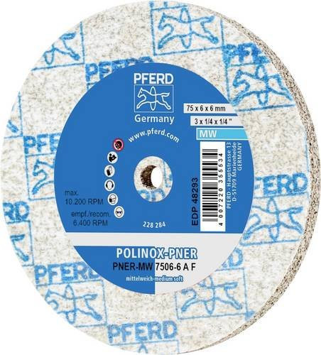 PFERD TOOLS POLINOX verpresstes Vlies-Rad PNER für Finish, Durchmesser: 75 mm, Breite: 6 mm, Bohrung-Ø: 6 mm, Körnung: Fein, Mittelweich - Bild 1