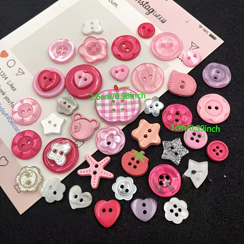 20 bunte DIY-Knöpfe aus Kunststoff in Rosa und Kariert für Bastelarbeiten und Dekorationen - Bild 2