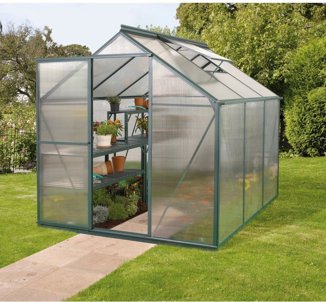 Vitavia Gewächshaus Triton 3800 in Smaragdgrün mit Aluminiumrahmen, Polycarbonat-Verglasung, Satteldach und Fundament, 3,8 m² - Bild 1