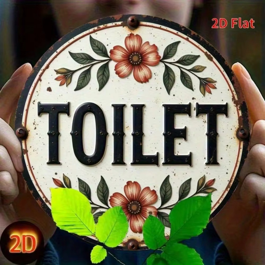 CIFBUY Retro Vintage Badezimmer-Wandschild aus Metall mit floralem Design in Multicolour, Durchmesser: 20 cm - Bild 4