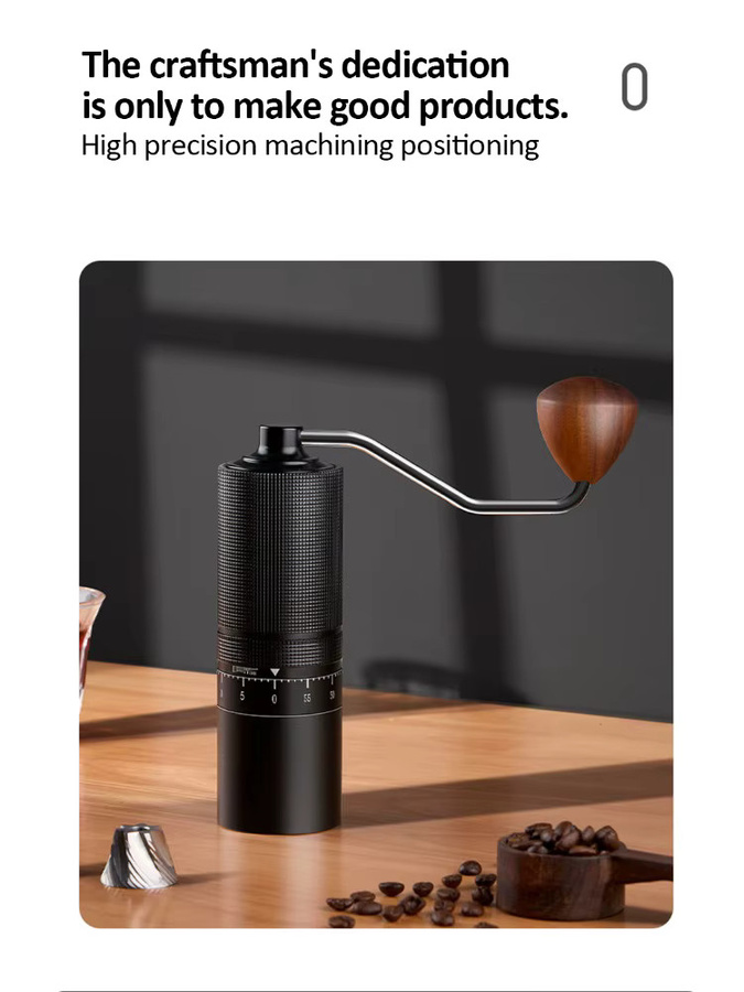XMSJ Espresso-Bohnenmühle mit manuellem Mahlwerk und extern einstellbarer Handkurbel in Schwarz - Bild 5
