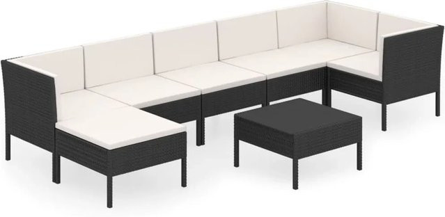 vidaXL 8-tlg Garten-Lounge-Set in L-Form aus Poly-Rattan und pulverbeschichtetem Stahl mit Auflagen in Schwarz - Bild 1