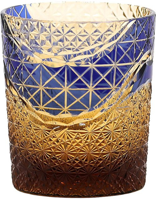 Edo Kiriko Handgeschliffenes Rocks Glass Yiran Furniture Whiskey Tumbler mit farbigem Chrysanthemen-Design, 240 ml, Mehrfarbig - Bild 1