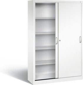 C+P Schiebetürenschrank Acurado in Verkehrsweiß mit Regalböden und Schloss, H x B x T: 195,0 x 120,0 x 40,0 cm - Bild 1