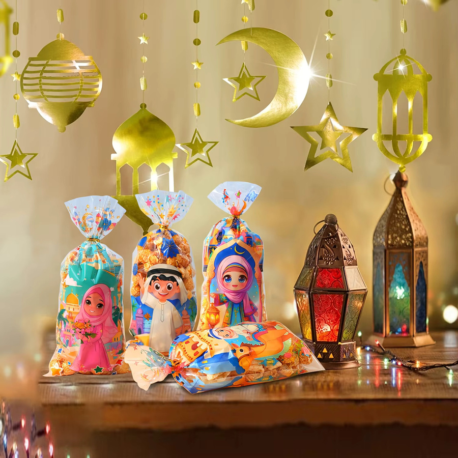 50 Stück Islamische Ramadan und Eid Mubarak Geschenkbeutel aus Kunststoff in Multicolour zur Verpackung von Süßigkeiten und Gebäck - Bild 2