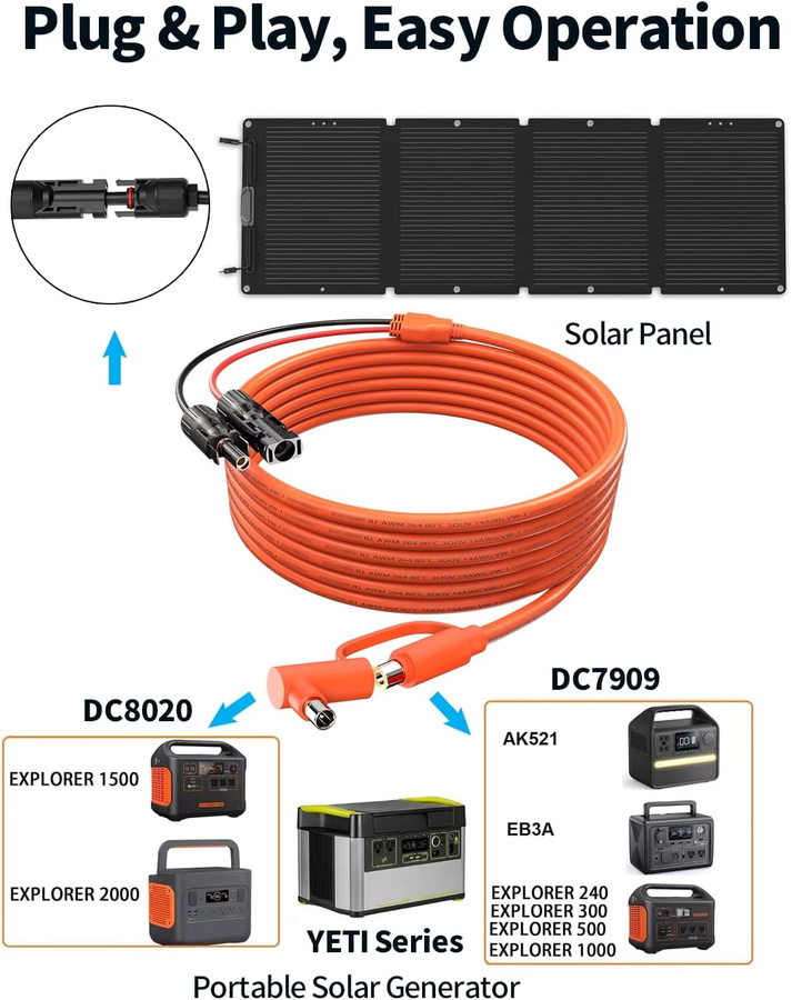 JMUYTOP Solarpanel-Kabel mit DC 8020 7909 Anschlüssen, 14AWG, Länge: 3 m, kompatibel mit Jackery Explorer 3000 Pro, 2000 Plus, 2000 Pro und 1500 - Bild 3