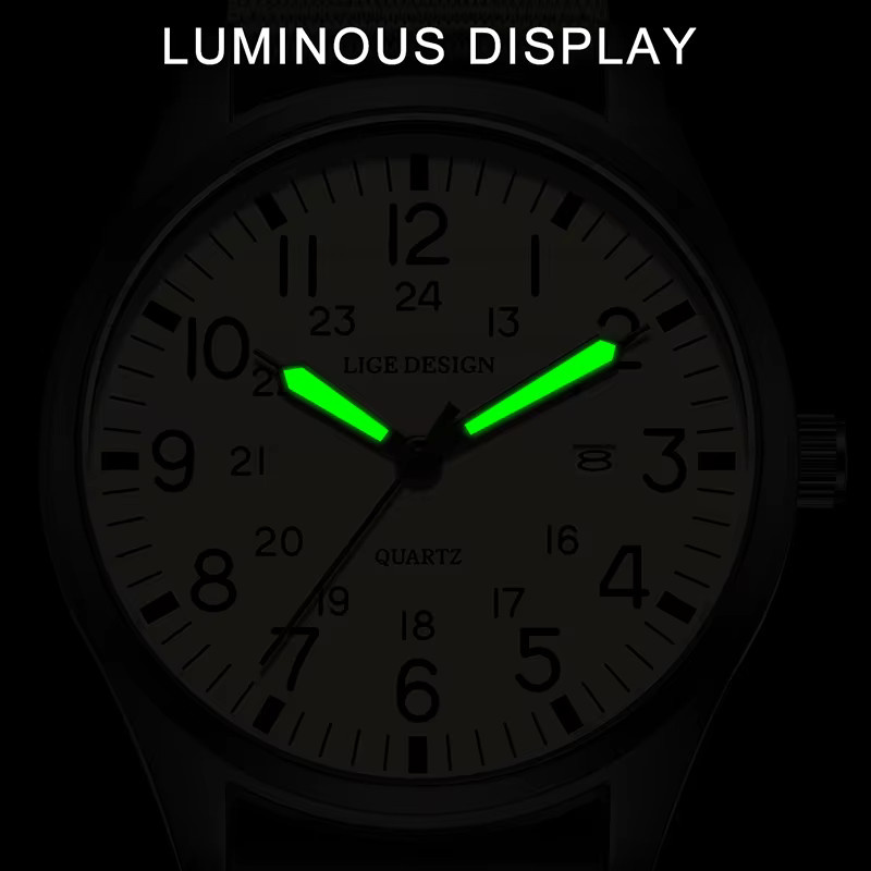 LIGE Chronograph, Quarz, Edelstahl, Textil/NATO, Herren, Grün - Bild 4