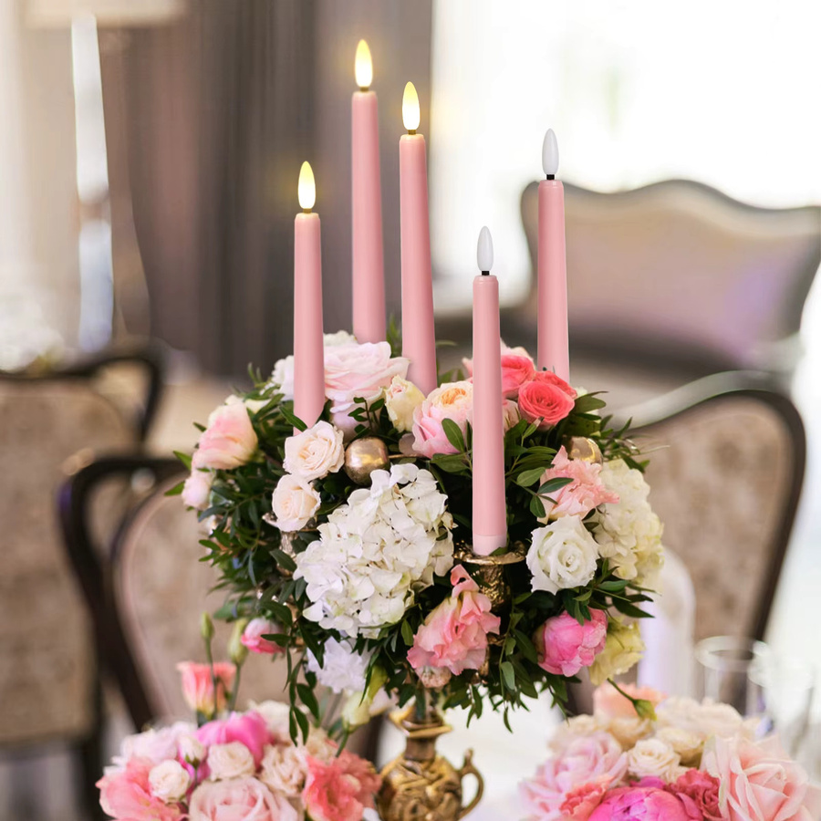 FPOO 4er Set LED Taper Kerzen in Rosa, batteriebetriebene Flammenlose Kerzen mit Fernbedienung und Timer für Hochzeit und Dekoration - Bild 3