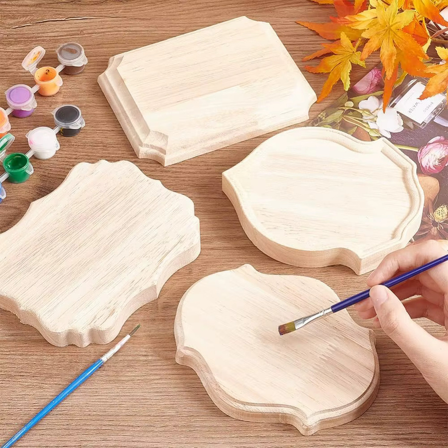 Holztafeln mit Ogee-Rand zum Basteln, 4er-Set unlackierte Holzschilder in Braun und Beige, Breite: 15,2 cm, Höhe: 12,7 cm - Bild 2