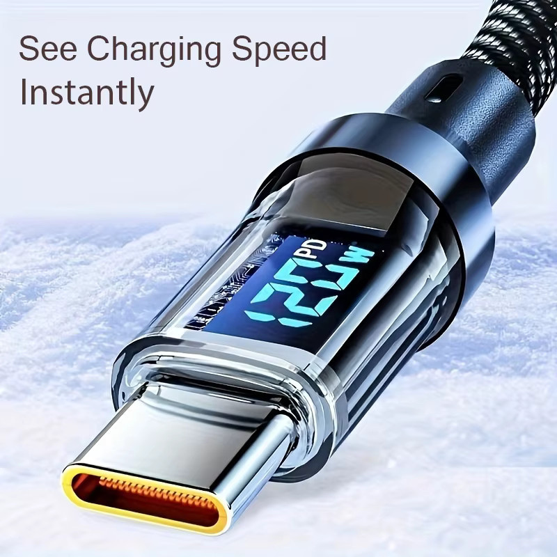 Lann USB-C zu USB-C Ladekabel mit LED-Anzeige, 120W Schnellladekabel für Xiaomi, Samsung und OnePlus, Schwarz - Bild 3
