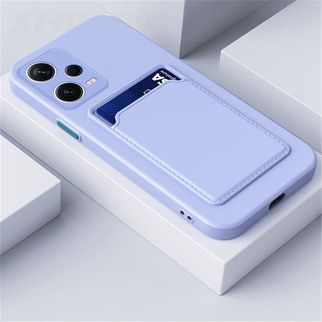 Silikon Handyhülle mit Kartensteckplatz und Brieftaschen-Abdeckung für Xiaomi Redmi Note 13 12 11 10 Pro Plus 5G in Lila - Bild 1