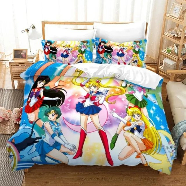Wucifang Bags Anime S-Sailor M-Moon Bettwäsche-Set aus Mikrofaser mit Bettbezug und Kissenbezug, Mehrfarbig, Breite: 70 cm, Länge: 133 cm - Bild 1