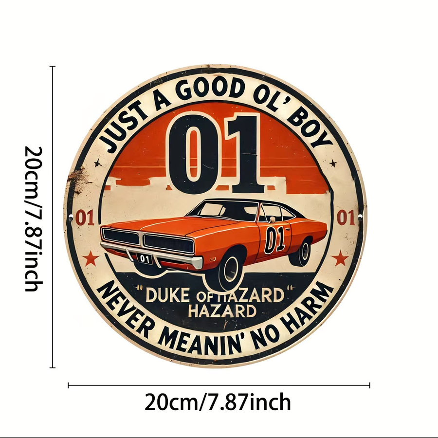 Rundes Vintage Aluminiumschild Potdemiel Duke of Hazzard Metallwandkunst, Durchmesser: 19,99 cm, Mehrfarbig - Bild 3