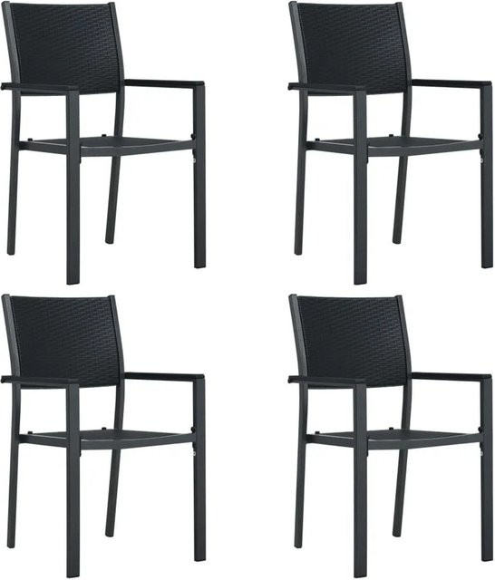 vidaXL Gartenstuhl Set 4er Pack Schwarz Rattan-Optik mit Armlehnen aus Kunststoff und pulverbeschichtetem Stahl - Bild 1