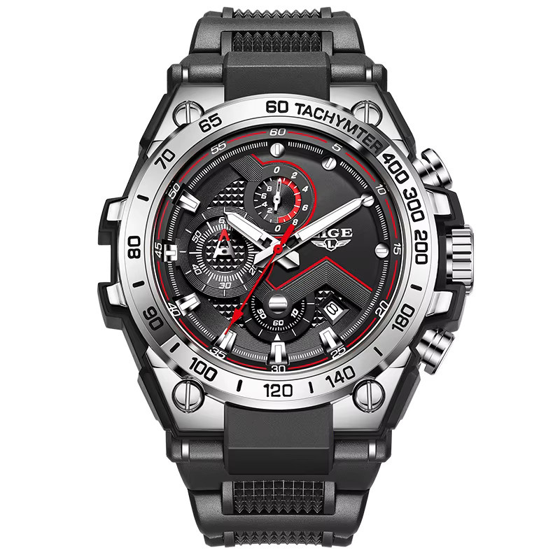 LIGE Armbanduhr Quarz, Datum, Schwarz, Orange, Herren - Bild 7
