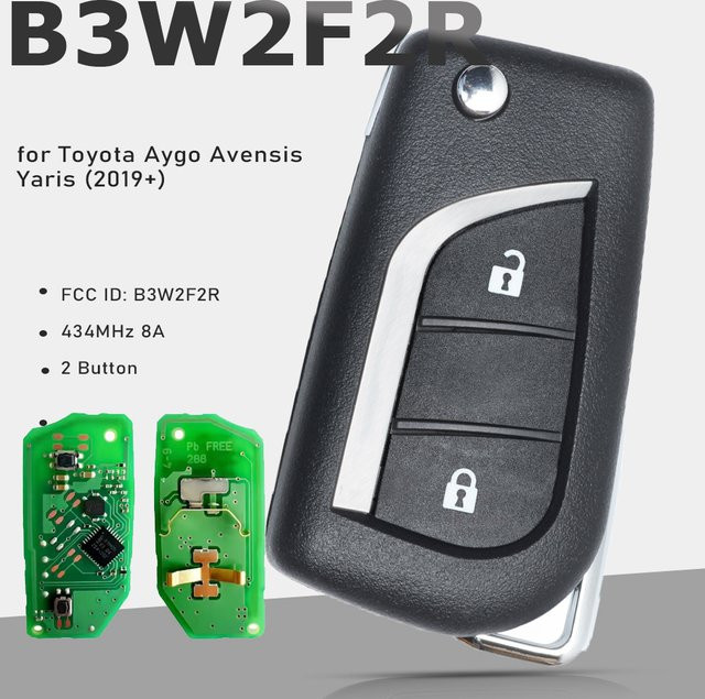 KEYECU Ersatzfernbedienung mit 8A Chip für Toyota Aygo Avensis Yaris ab 2019, 2 Tasten, Schwarz, 433,58 MHz / 434,42 MHz, FCC ID: B3W2F2R - Bild 1