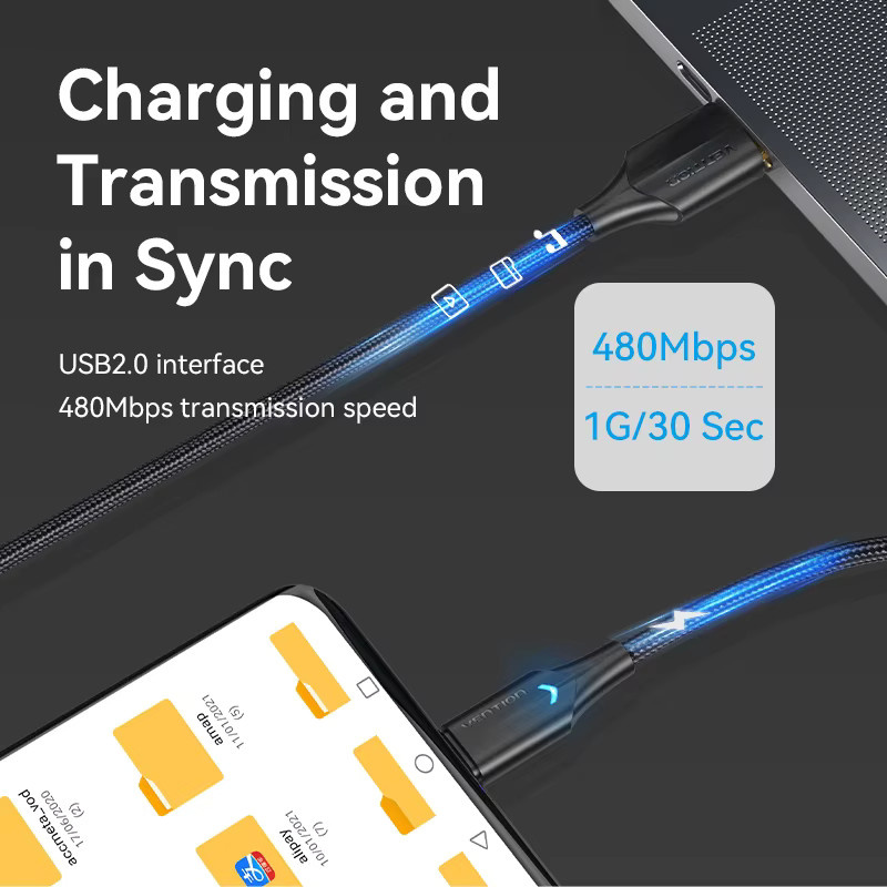 Vention USB C-Kabel PD 60 W Schnellladekabel USB auf Typ C in Schwarz - Bild 2