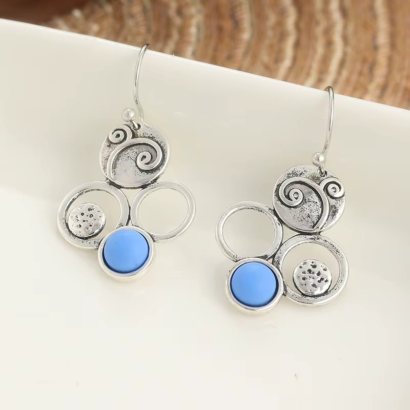 YoYo Haken-Ohrringe, blaue synthetische Edelsteine, silberfarben, Damen - Bild 3