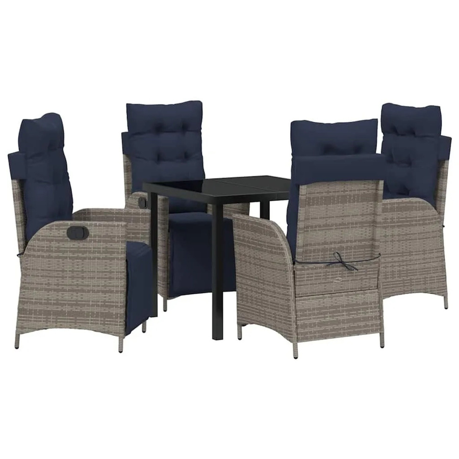 vidaXL Garten Essgruppe aus Rattan mit 5 Teilen und Kissen in Grau und Schwarz - Bild 2